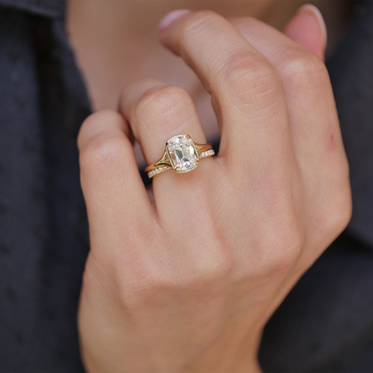 Marquise Shaped Three Stone Lab Grown Diamond Engagement Ring