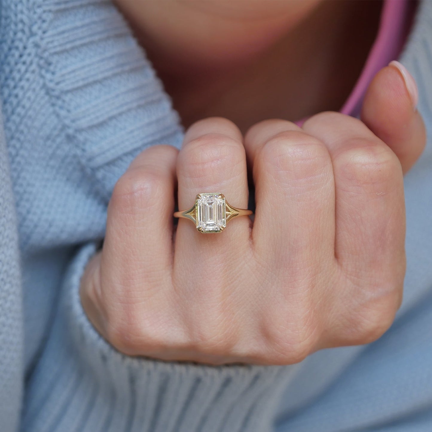 Marquise Shaped Three Stone Lab Grown Diamond Engagement Ring