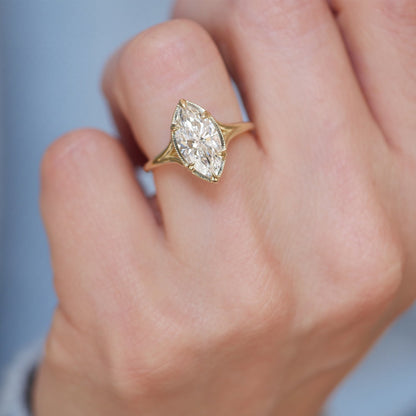 Marquise Shaped Three Stone Lab Grown Diamond Engagement Ring