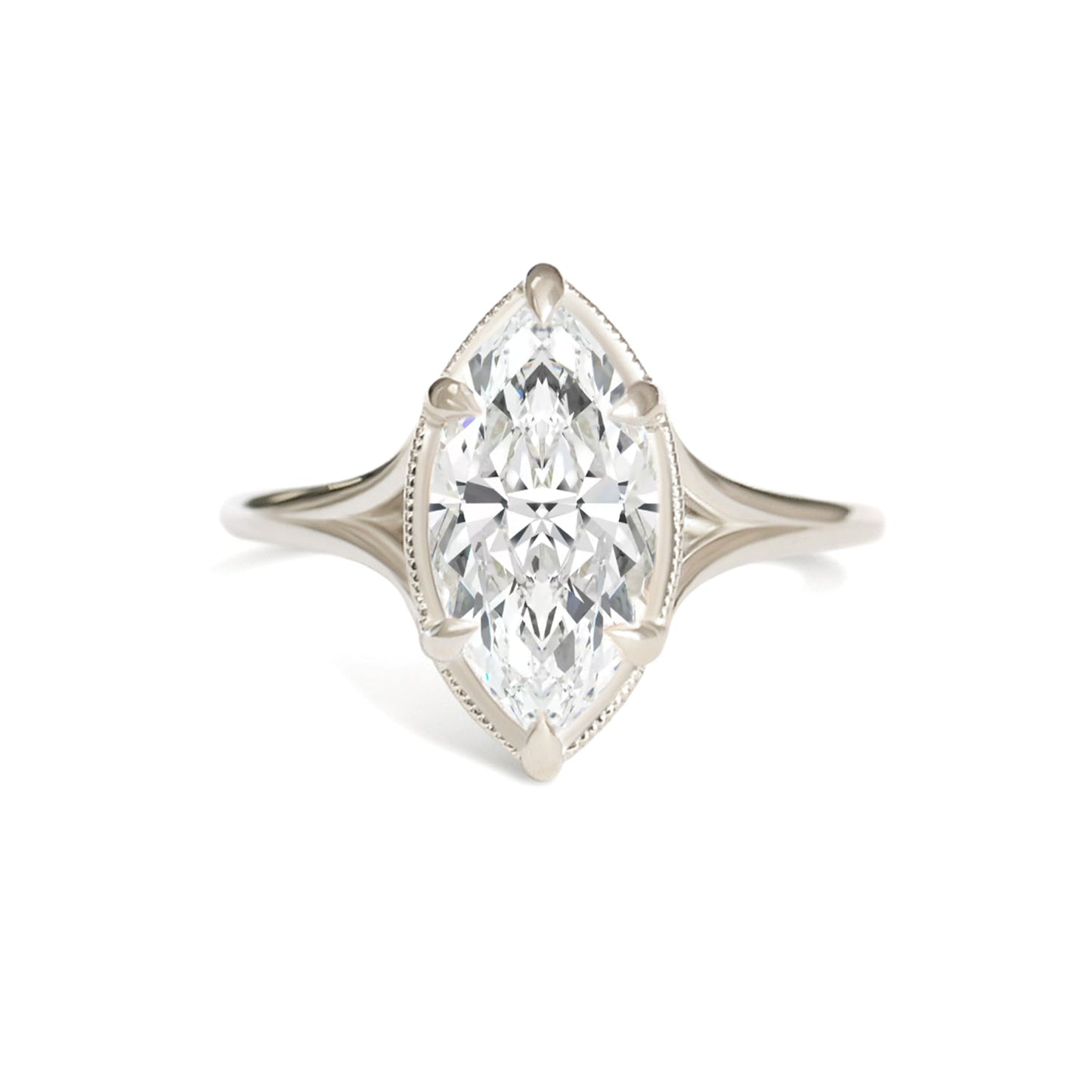 Marquise Shaped Three Stone Lab Grown Diamond Engagement Ring