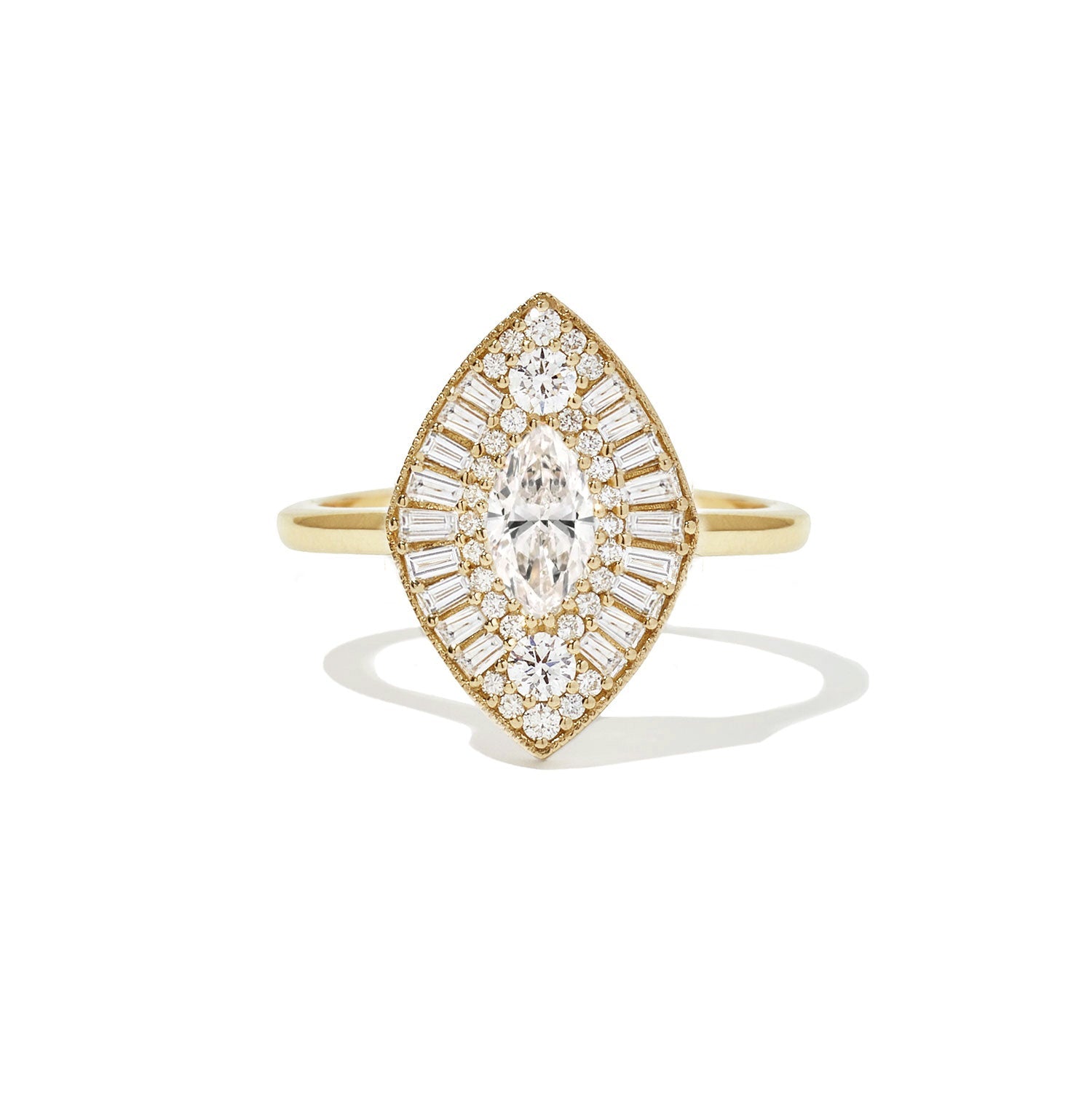 Marquise Shaped Three Stone Lab Grown Diamond Engagement Ring
