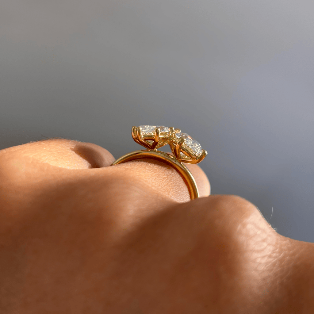 Marquise Shaped Three Stone Lab Grown Diamond Engagement Ring