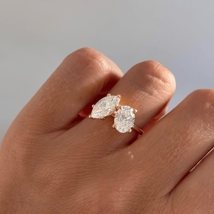 Marquise Shaped Three Stone Lab Grown Diamond Engagement Ring