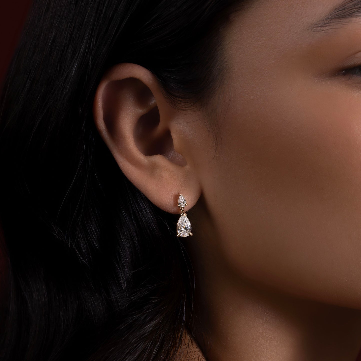 1.2 TCW Pear Cut Lab Grown Diamond Dangles Earrings in Gold