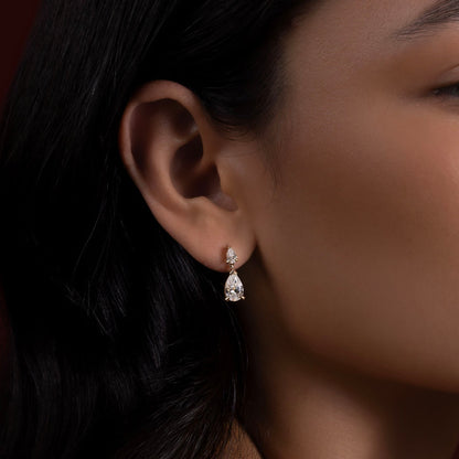 1.2 TCW Pear Cut Lab Grown Diamond Dangles Earrings in Gold