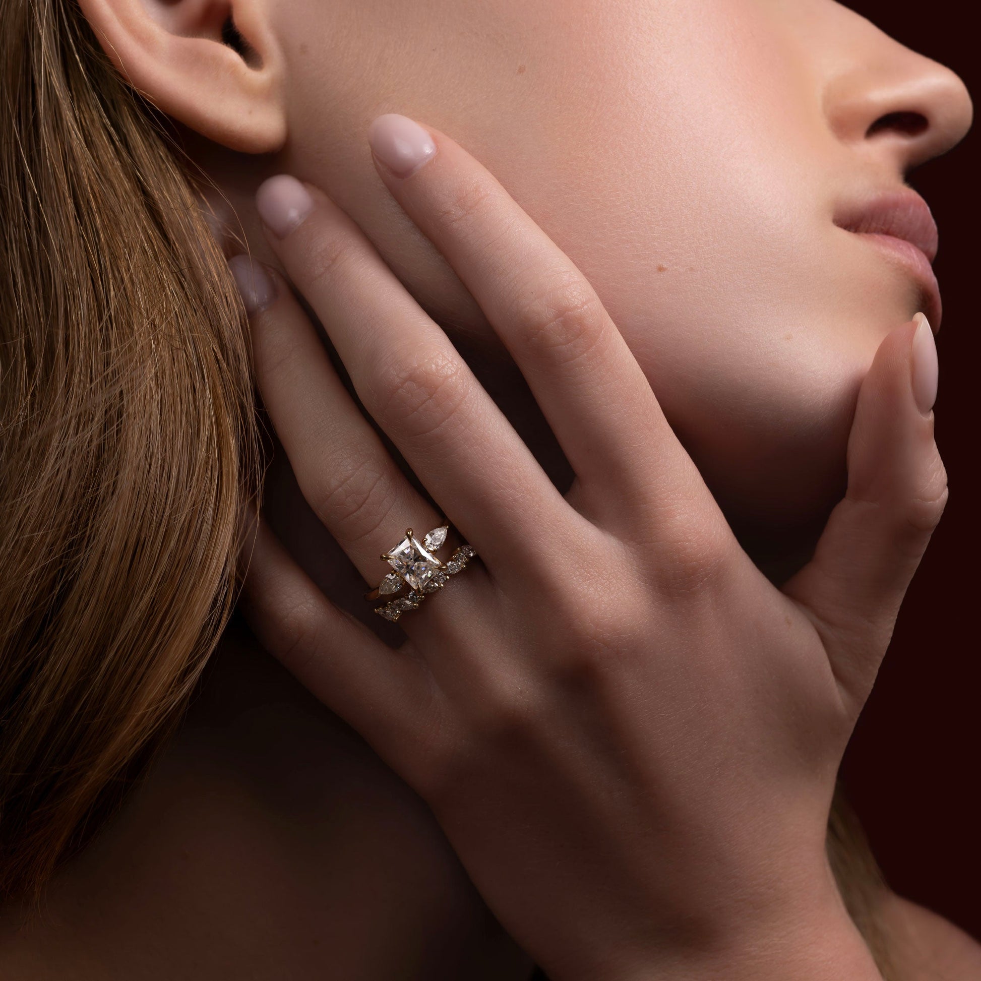 Marquise Cut Cluster Styled Lab Grown Diamond Engagement Ring