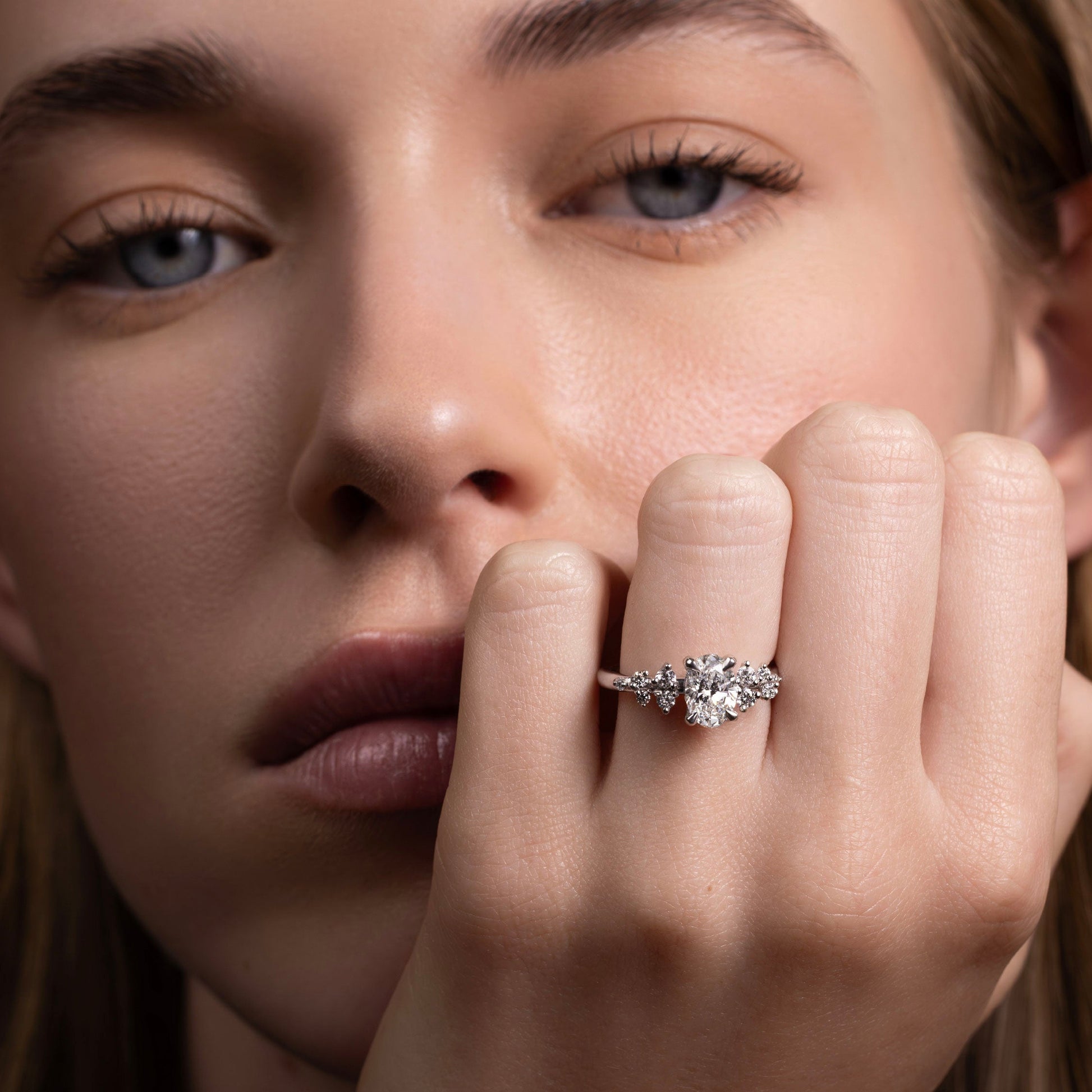 Marquise Cut Cluster Styled Lab Grown Diamond Engagement Ring