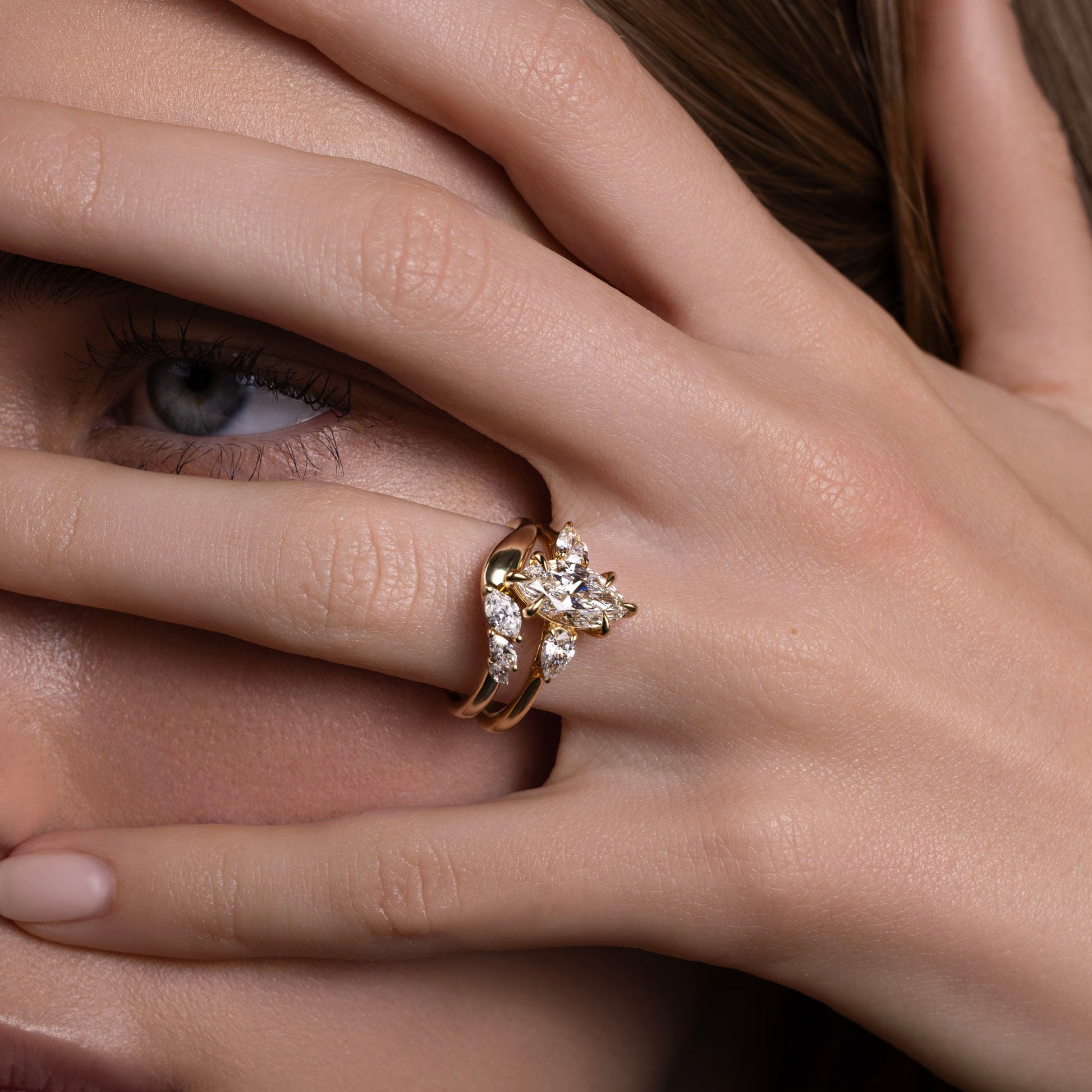 Marquise Cut Cluster Styled Lab Grown Diamond Engagement Ring