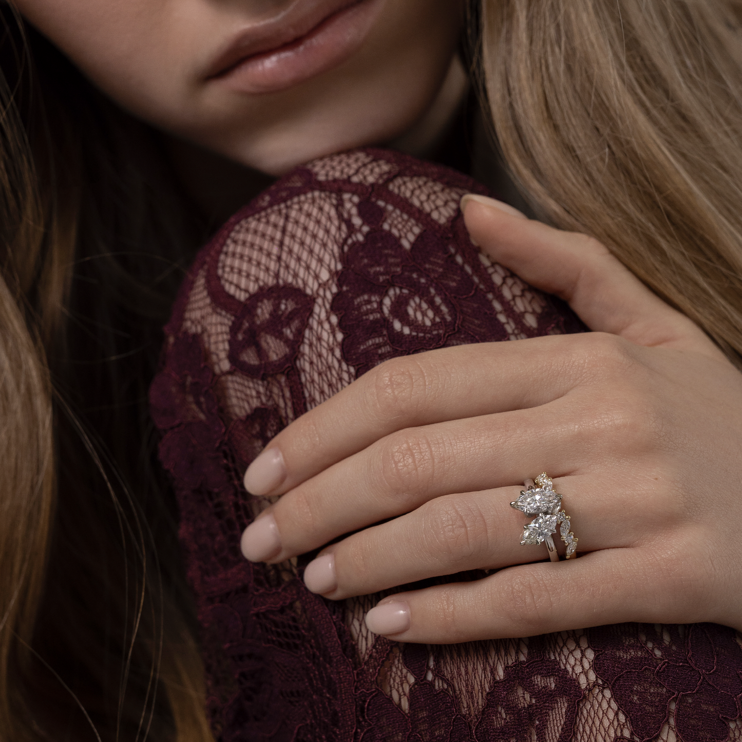 Marquise Cut Cluster Styled Lab Grown Diamond Engagement Ring