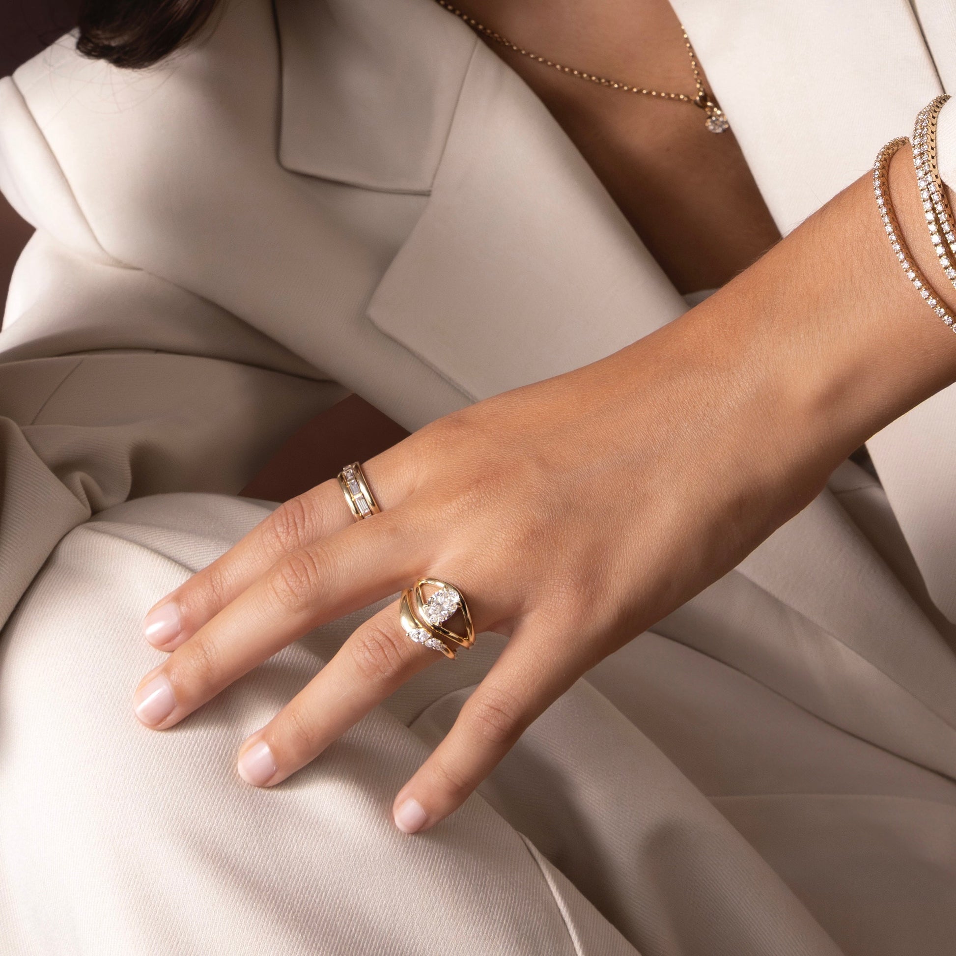 Marquise Cut Cluster Styled Lab Grown Diamond Engagement Ring