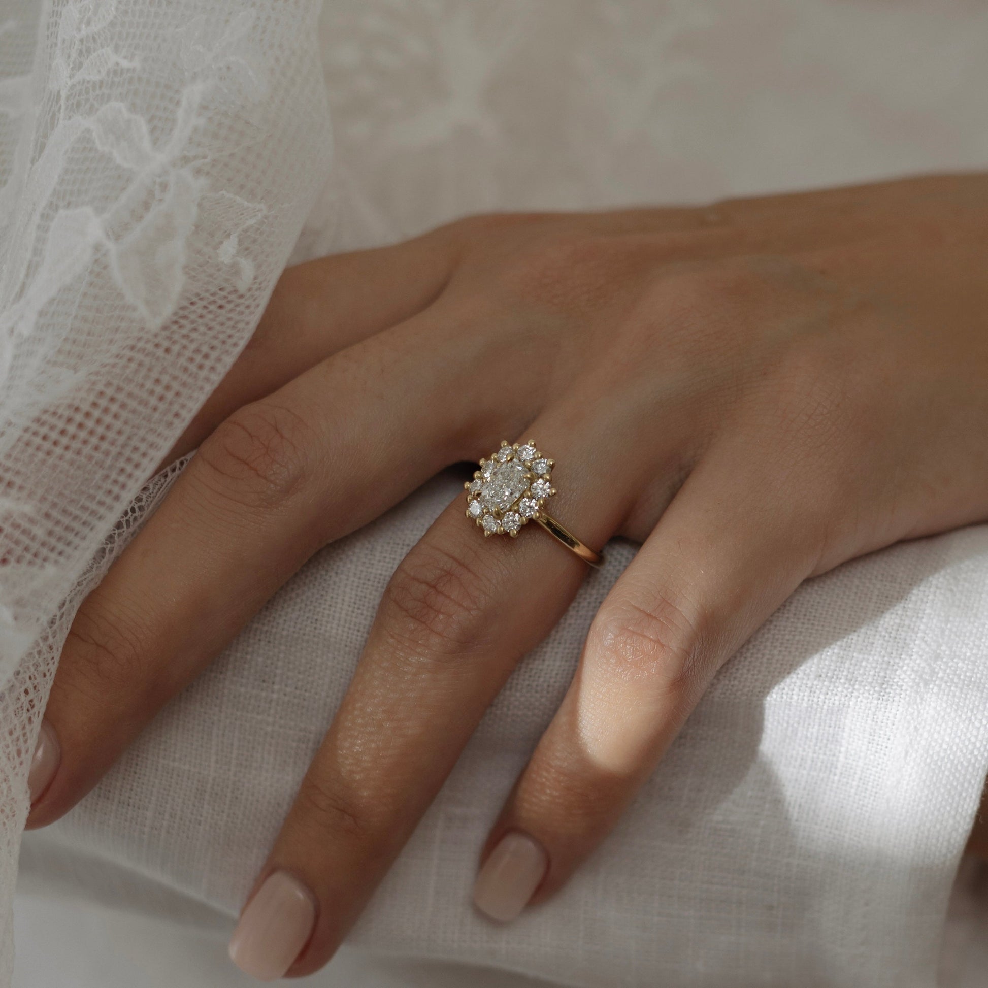 Marquise Cut Cluster Styled Lab Grown Diamond Engagement Ring