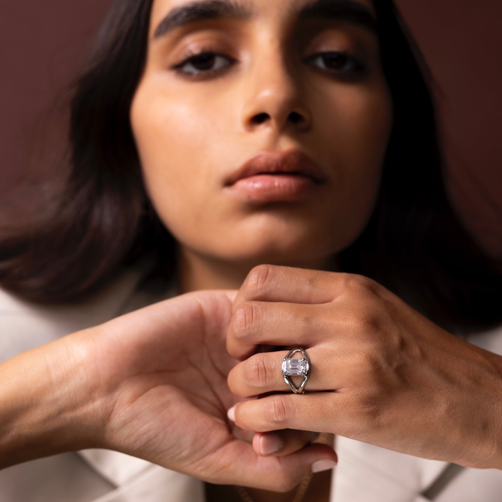 Marquise Cut Cluster Styled Lab Grown Diamond Engagement Ring