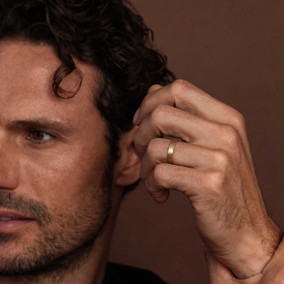 Flat Bevelled Edge Brushed Men's Gold Wedding Band