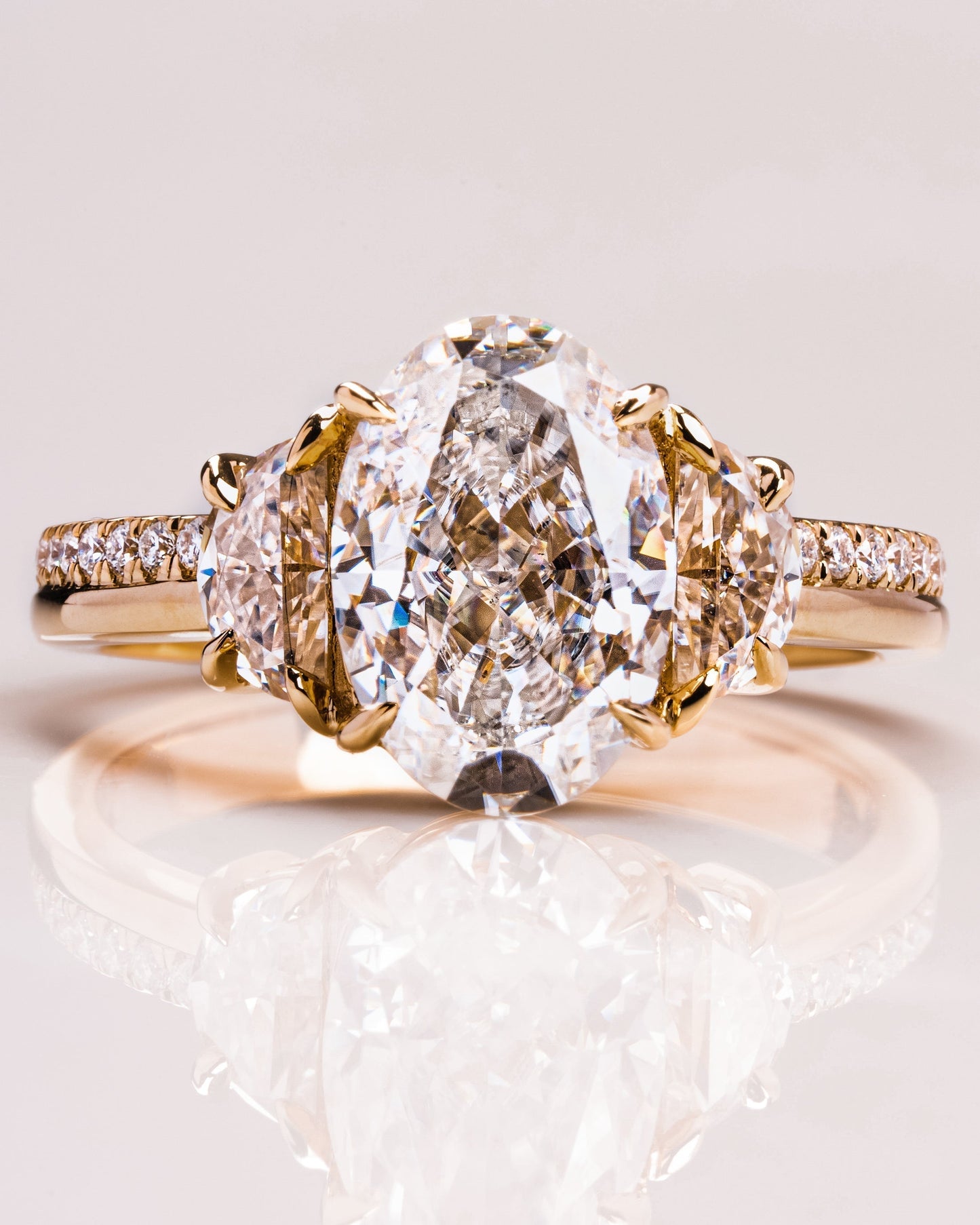 3.0 CT Oval Three Stones Pave Lab Grown Diamond Engagement Ring