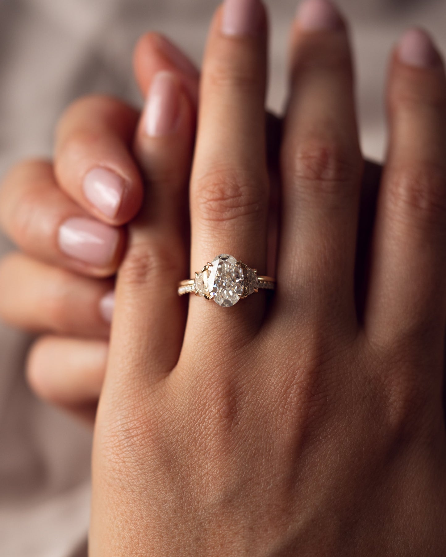 3.0 CT Oval Three Stones Pave Lab Grown Diamond Engagement Ring