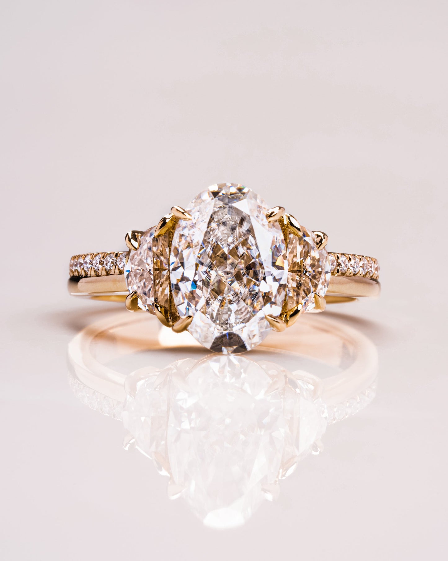 3.0 CT Oval Three Stones Pave Lab Grown Diamond Engagement Ring