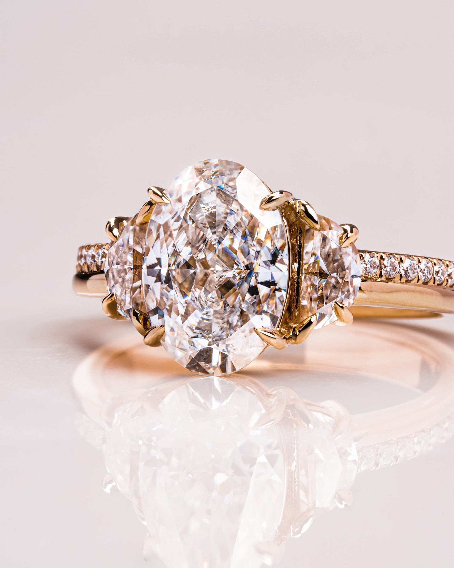 3.0 CT Oval Three Stones Pave Lab Grown Diamond Engagement Ring