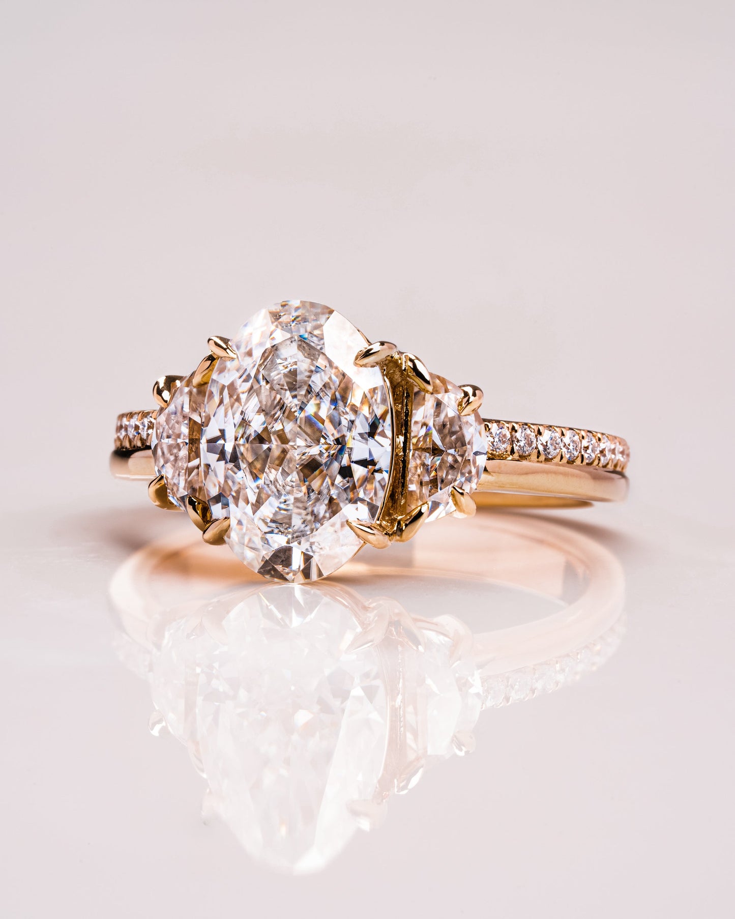 3.0 CT Oval Three Stones Pave Lab Grown Diamond Engagement Ring