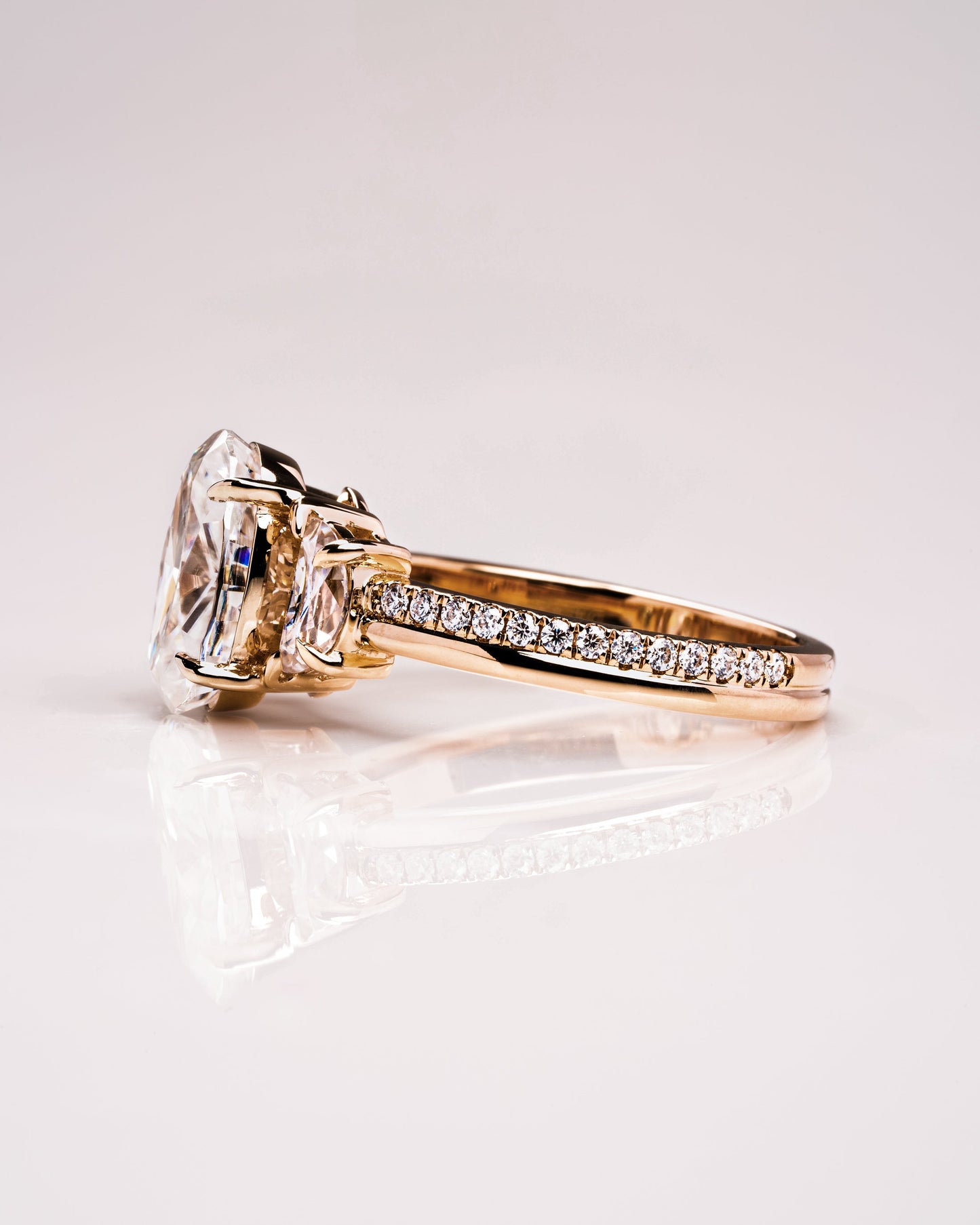 3.0 CT Oval Three Stones Pave Lab Grown Diamond Engagement Ring