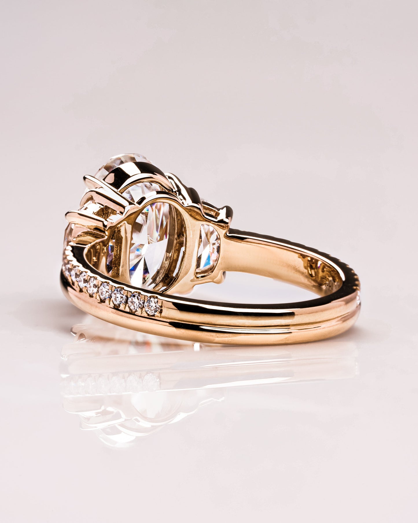 3.0 CT Oval Three Stones Pave Lab Grown Diamond Engagement Ring