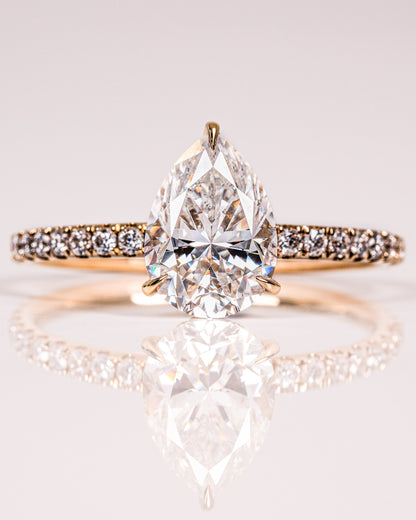 1.93 CT Pear Hidden Halo & Pave Lab Grown Diamond Engagement Ring