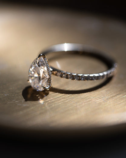 1.93 CT Pear Hidden Halo & Pave Lab Grown Diamond Engagement Ring