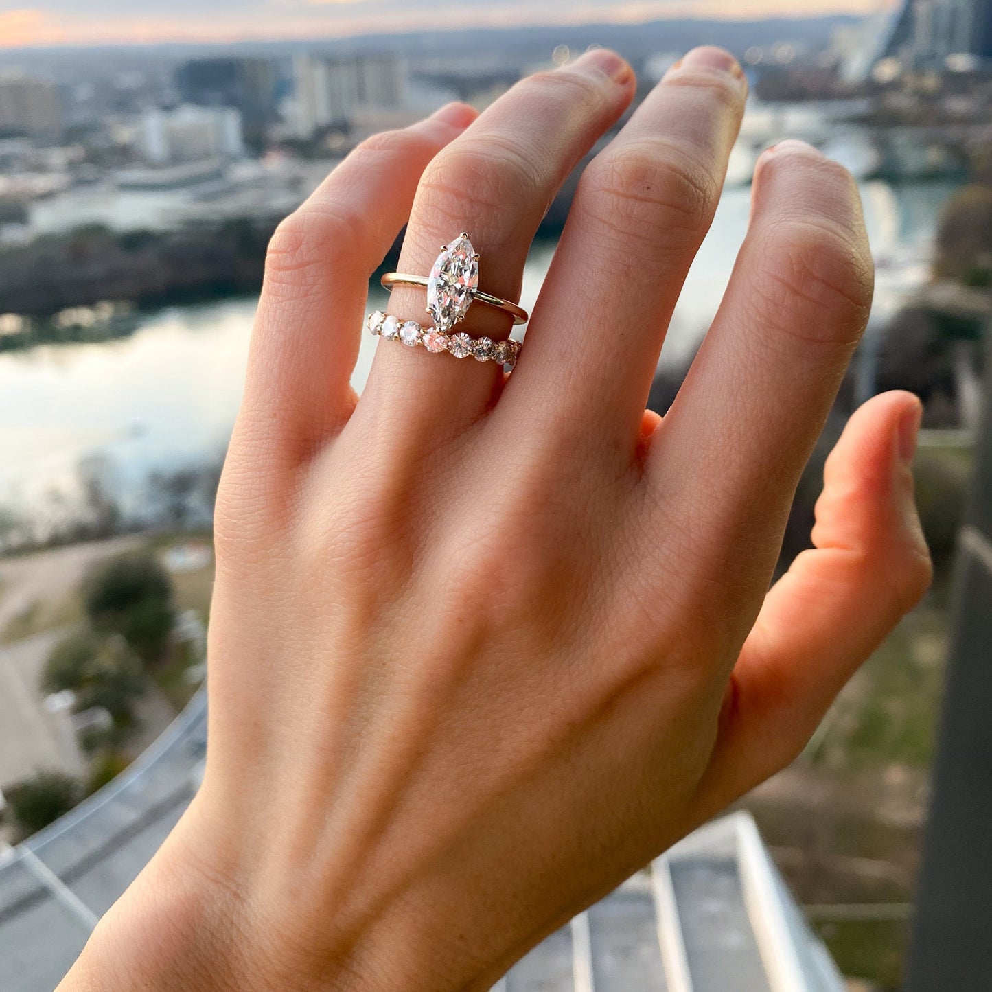 Marquise Shaped Three Stone Lab Grown Diamond Engagement Ring