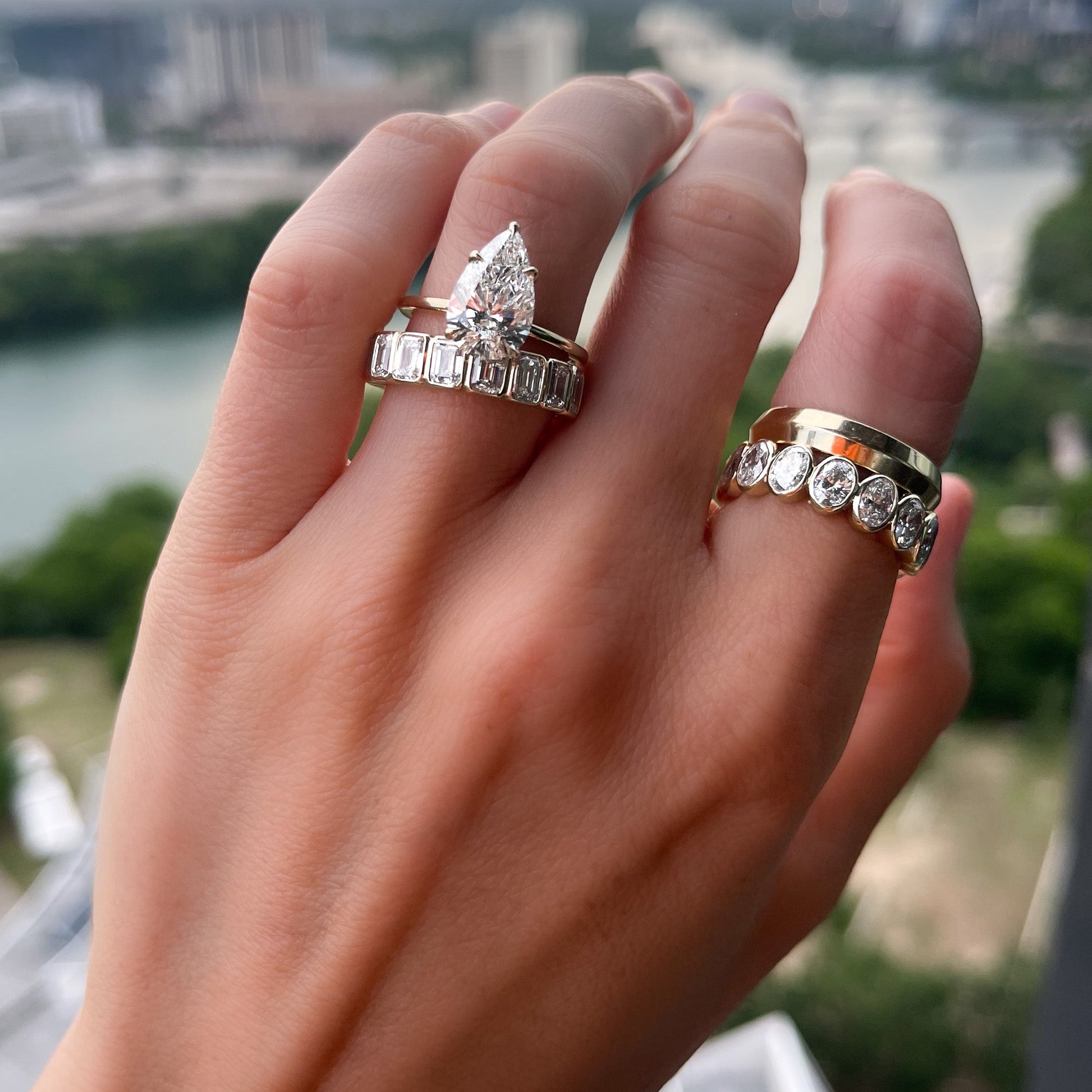 Marquise Shaped Three Stone Lab Grown Diamond Engagement Ring