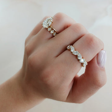 Marquise Shaped Three Stone Lab Grown Diamond Engagement Ring