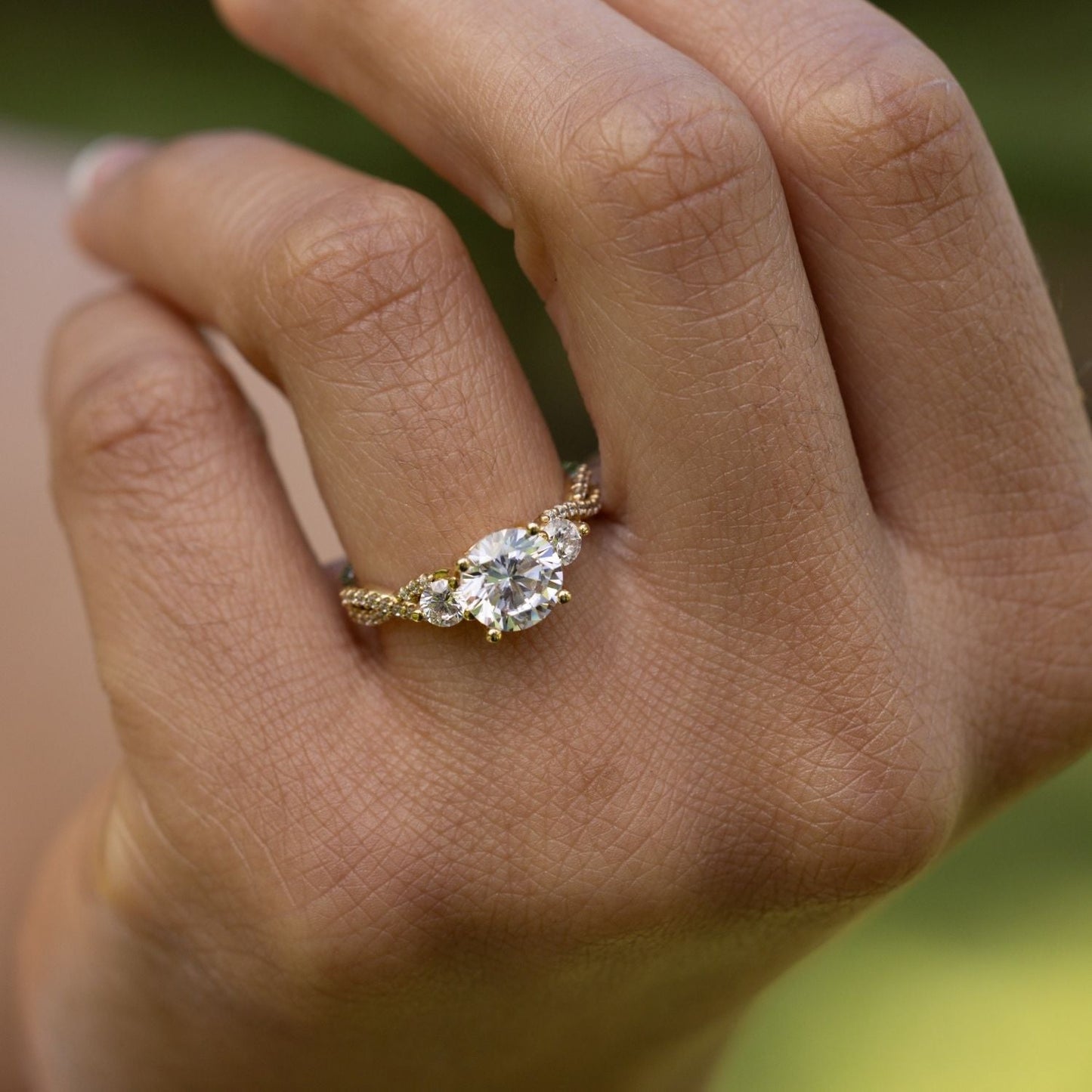 Marquise Shaped Three Stone Lab Grown Diamond Engagement Ring