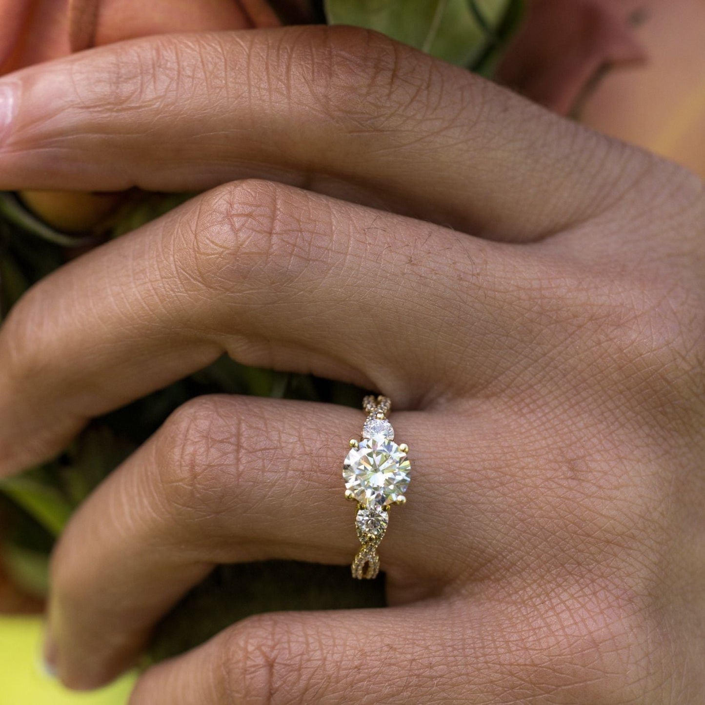 Marquise Shaped Three Stone Lab Grown Diamond Engagement Ring