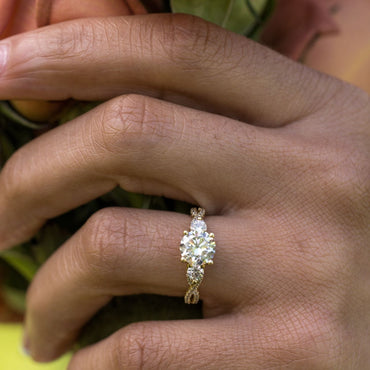 Marquise Shaped Three Stone Lab Grown Diamond Engagement Ring