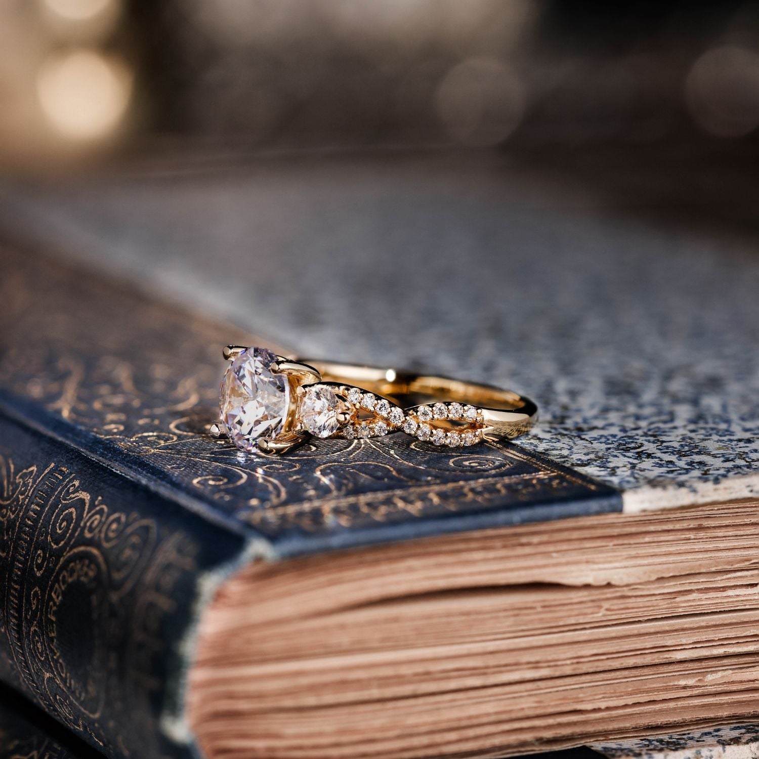 Marquise Shaped Three Stone Lab Grown Diamond Engagement Ring