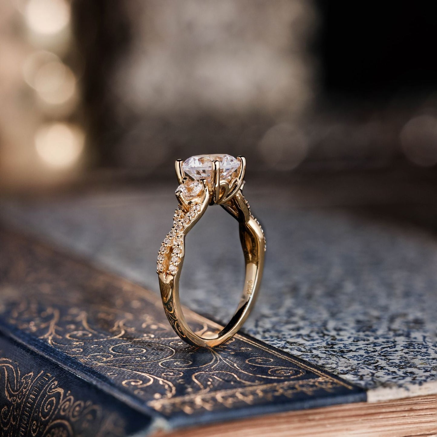 Marquise Shaped Three Stone Lab Grown Diamond Engagement Ring