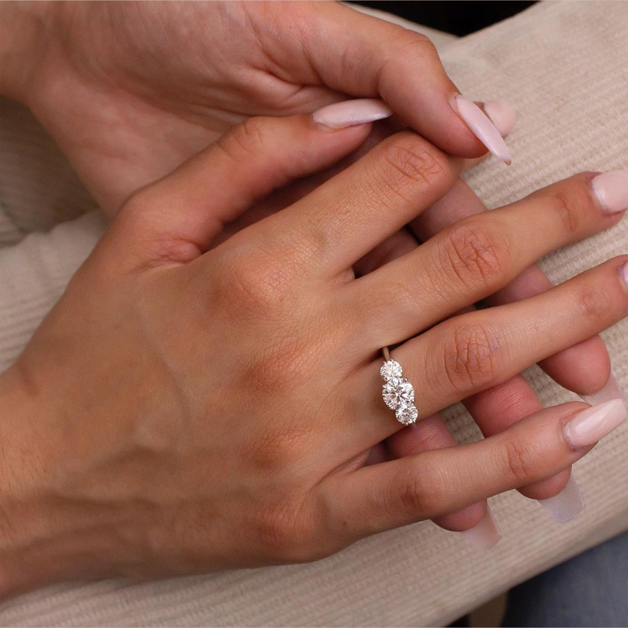 Marquise Shaped Three Stone Lab Grown Diamond Engagement Ring