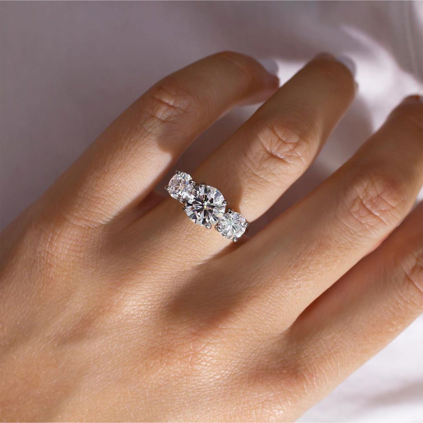 Marquise Shaped Three Stone Lab Grown Diamond Engagement Ring
