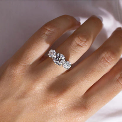 Marquise Shaped Three Stone Lab Grown Diamond Engagement Ring