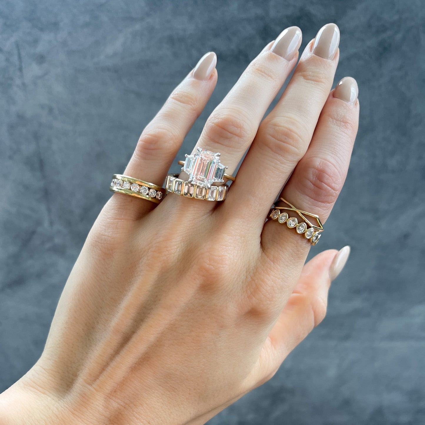 Marquise Shaped Three Stone Lab Grown Diamond Engagement Ring