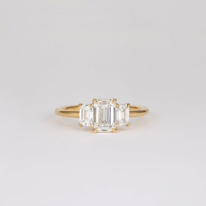 0.90 CT Emerald Shaped Three Stones Lab Grown Diamond Engagement Ring