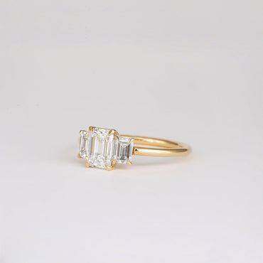 0.90 CT Emerald Shaped Three Stones Lab Grown Diamond Engagement Ring