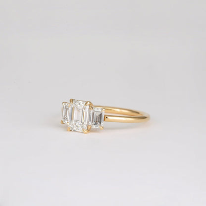 0.90 CT Emerald Shaped Three Stones Lab Grown Diamond Engagement Ring