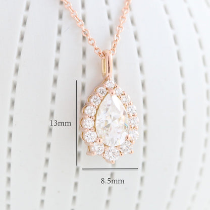 1.17 CT Pear Halo Lab Grown Diamond  Necklace in Solid Gold