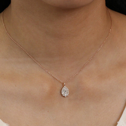 1.17 CT Pear Halo Lab Grown Diamond  Necklace in Solid Gold