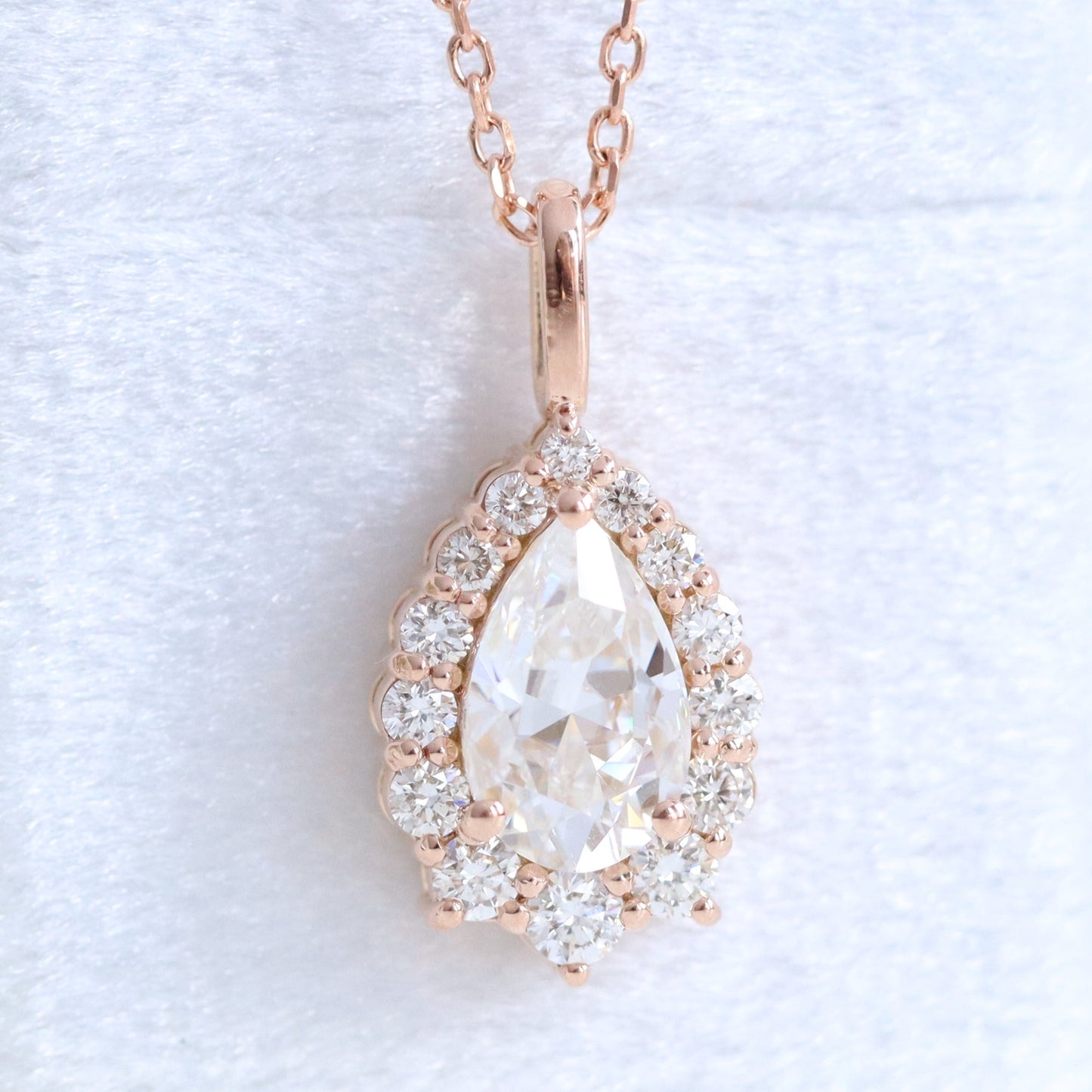1.17 CT Pear Halo Lab Grown Diamond  Necklace in Solid Gold