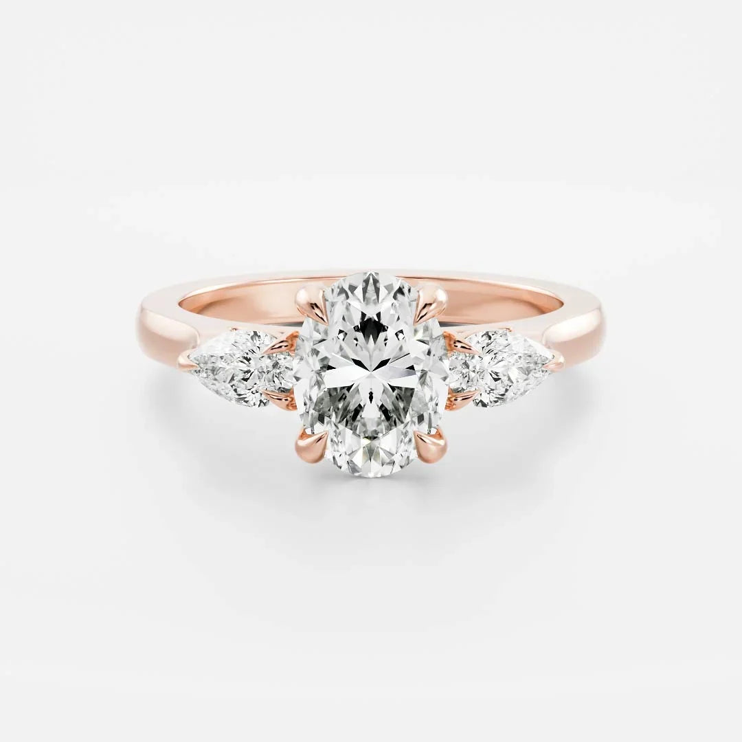 Oval Three Stones and Cathedral  Lab Grown Diamond Engagement Ring