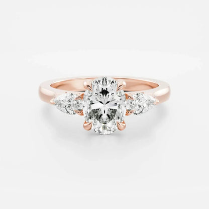 Oval Three Stones and Cathedral  Lab Grown Diamond Engagement Ring