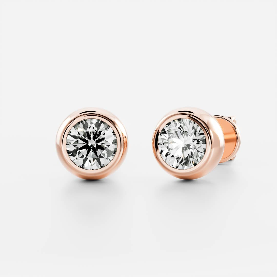 1.0 TCW Round Cut Moissanite Bezel Stud Earrings in Gold