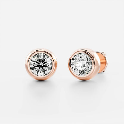 1.0 TCW Round Cut Moissanite Bezel Stud Earrings in Gold