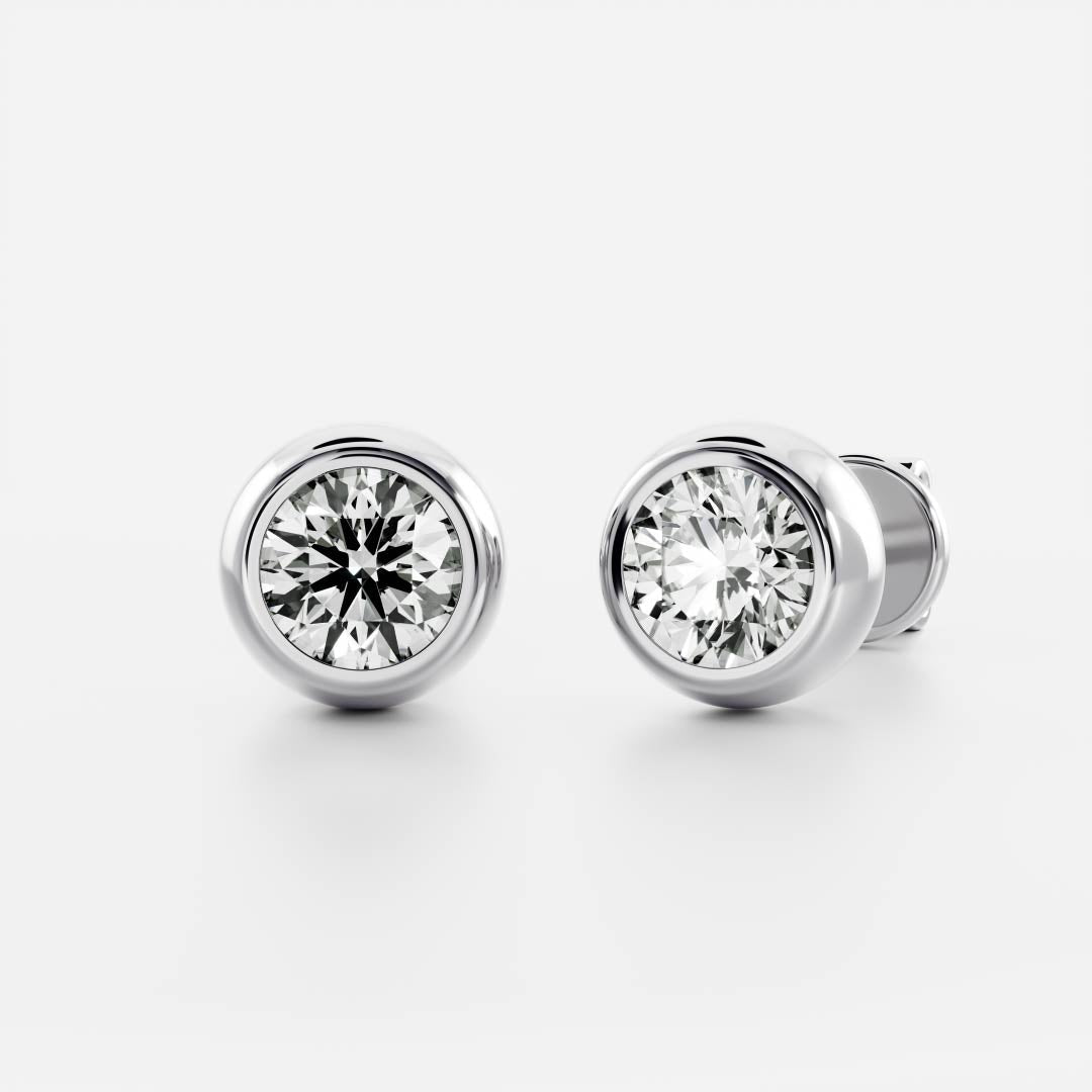 1.0 TCW Round Cut Moissanite Bezel Stud Earrings in Gold