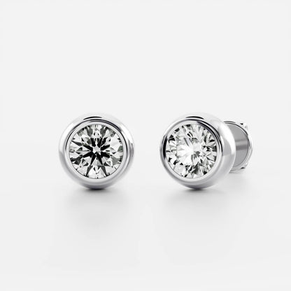1.0 TCW Round Cut Moissanite Bezel Stud Earrings in Gold
